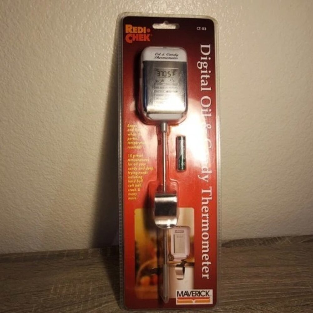 Maverick Redi-Chek Digital Oil Candy Thermometer 8" Beeps/flash 14 Presets NOS